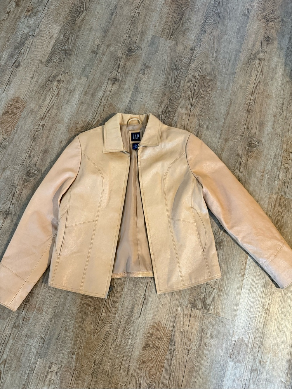 GAP Women's Light Beige Leather Zip Jacket
